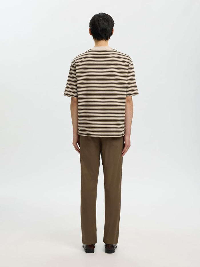 Beige Relaxed Fit Striped T-Shirt
