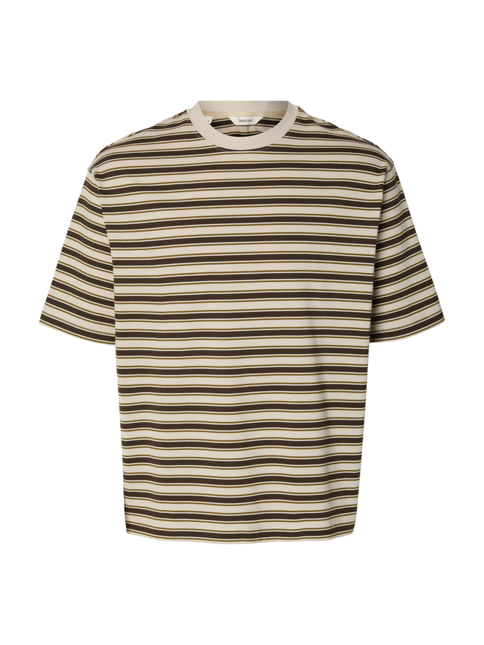 Beige Relaxed Fit Striped T-Shirt