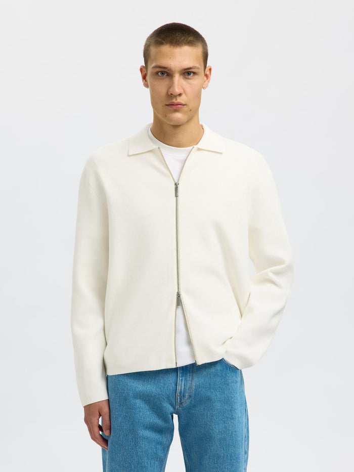 Beige Zip-Up Knitted Cardigan