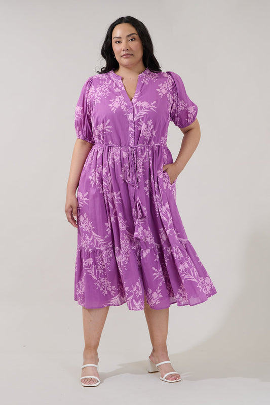 Beth Button Down Midi Dress Orchid Curve