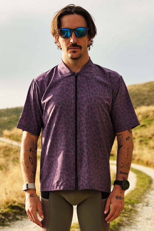 Beyond Gravel Soave Zip Up Shirt by Giordana Cycling, PURPLE, Made in Italy