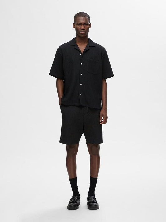 Black Cuban Collar Co-ord Set Shirt