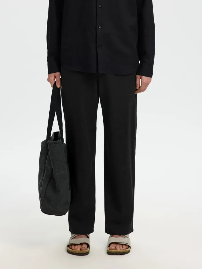 Black Linen Blend Loose Fit Pants
