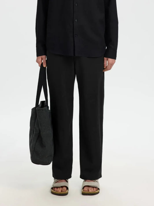 Black Linen Blend Loose Fit Pants