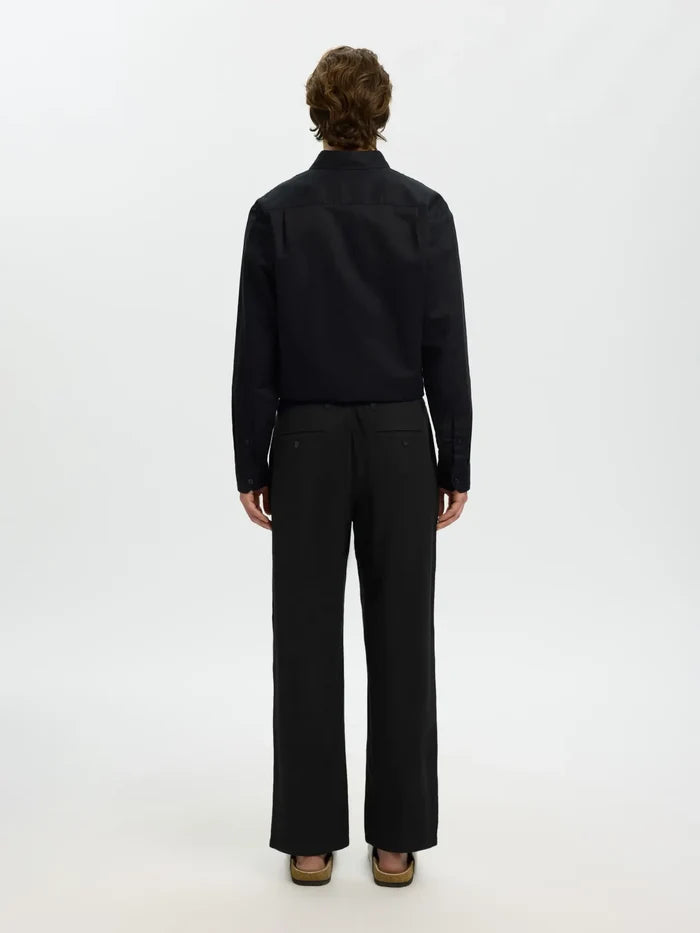 Black Linen Blend Loose Fit Pants