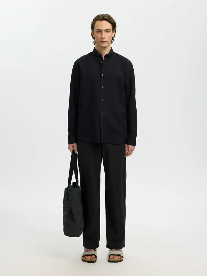 Black Linen Blend Loose Fit Pants