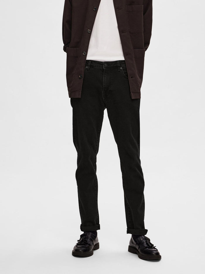 Black Mid Rise Leon Slim Jeans