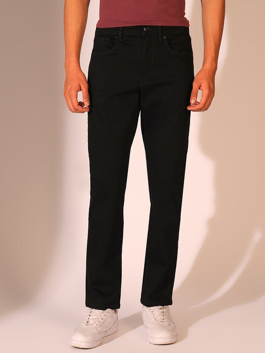 Black Mid Rise Straight Fit Jeans