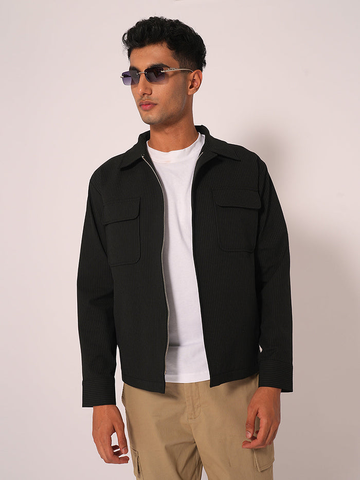 Black Striped Cotton Overshirt