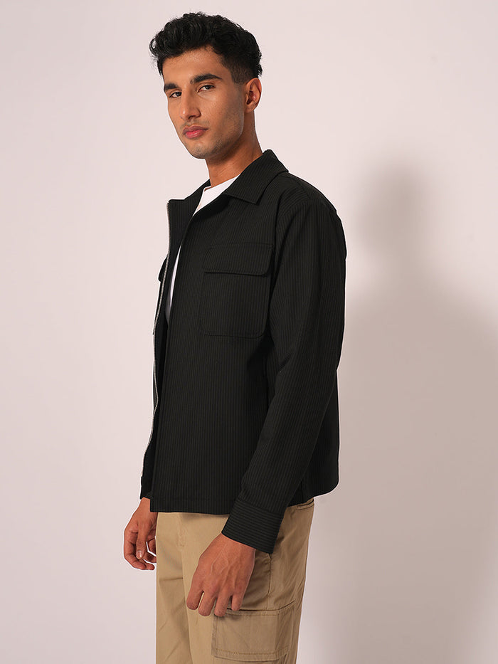 Black Striped Cotton Overshirt