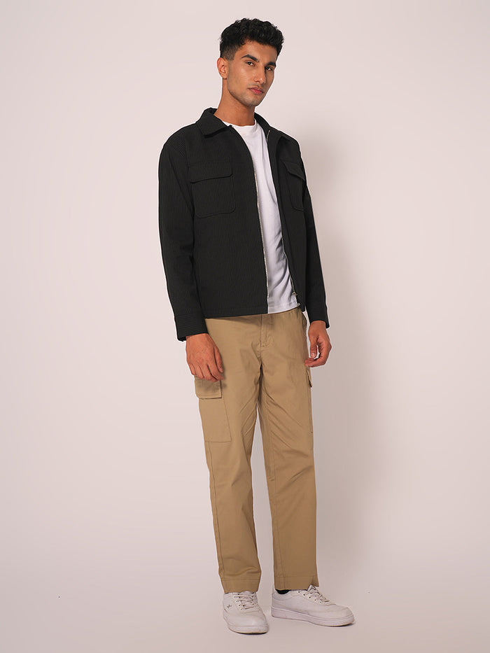 Black Striped Cotton Overshirt