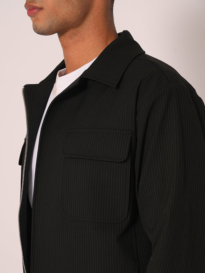 Black Striped Cotton Overshirt