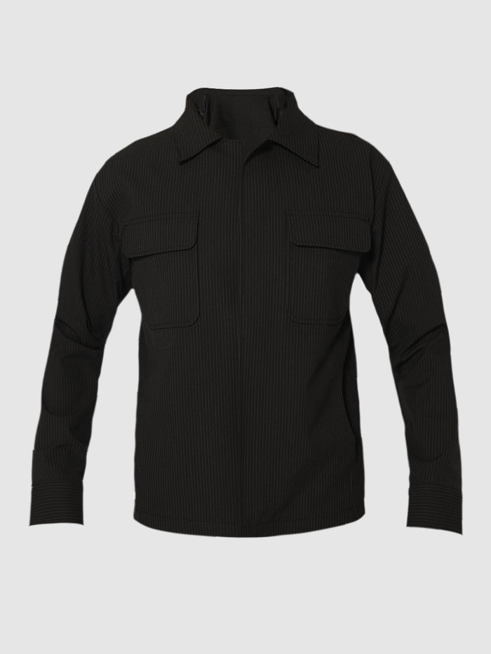 Black Striped Cotton Overshirt