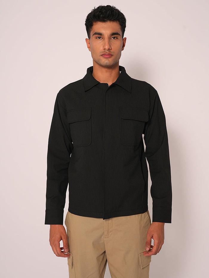 Black Striped Cotton Overshirt