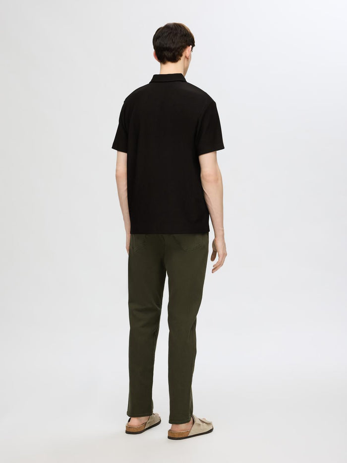 Black Zip-Up Plisse Polo