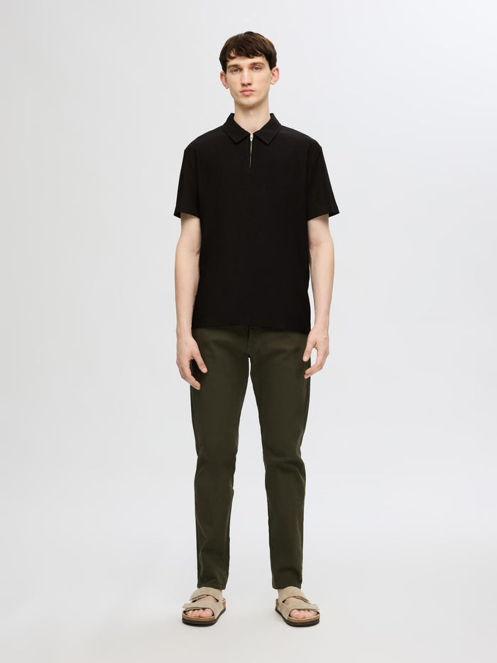 Black Zip-Up Plisse Polo