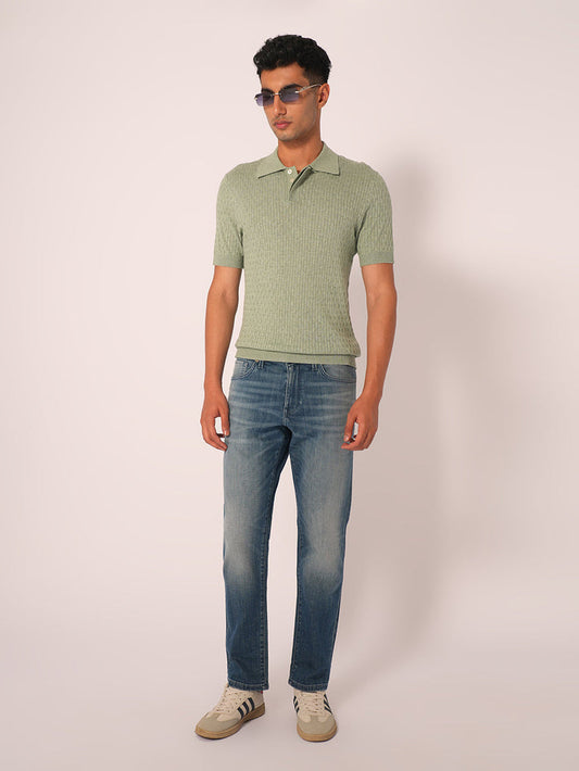 Blue Mid Rise Straight Fit Jeans