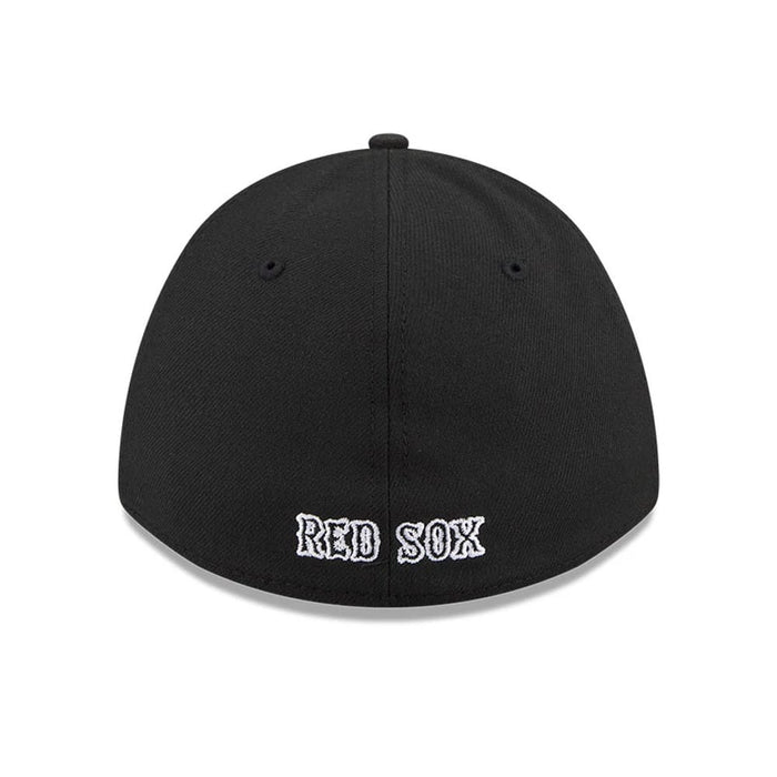 Pictured is this MLB Boston Red Sox 39THIRTY M-Crown A-Frame Stretch Fit cap in black. 5