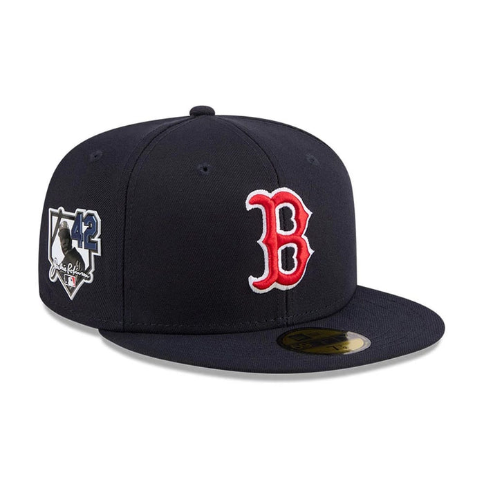 Pictured is this MLB Jackie Robinson Boston Red Sox 59FIFTY Fitted cap in navy. 1