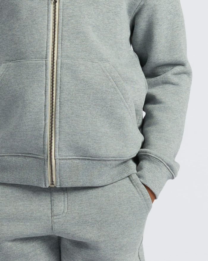 Boys' Medium Heather Gray Fleece Full Zip Hoodie in cozy loungewear style.