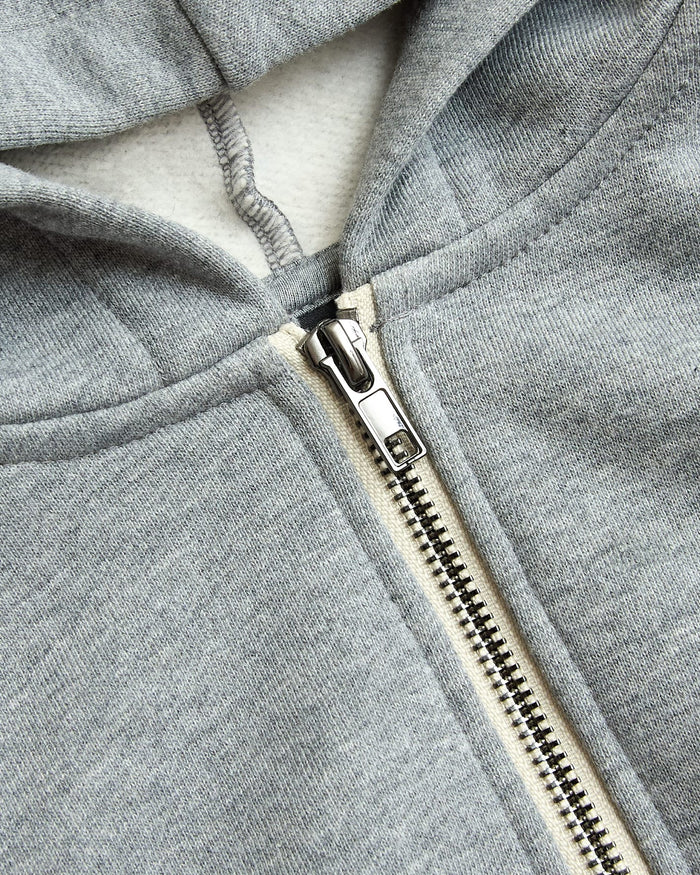 Boys' Medium Heather Gray Fleece Full Zip Hoodie with metal zipper detail.