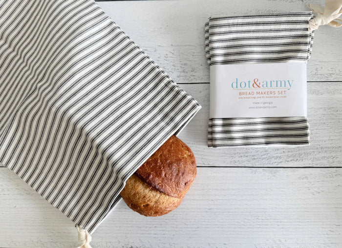 Bread Bags Set of Two - Grey Ticking Stripe