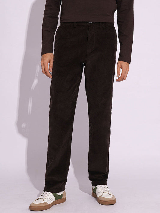 Brown Corduroy Straight Fit Pants