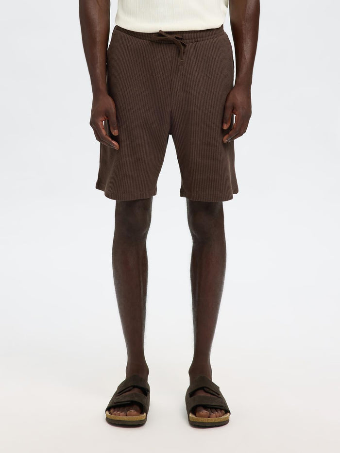 Brown Waffle Textured Shorts