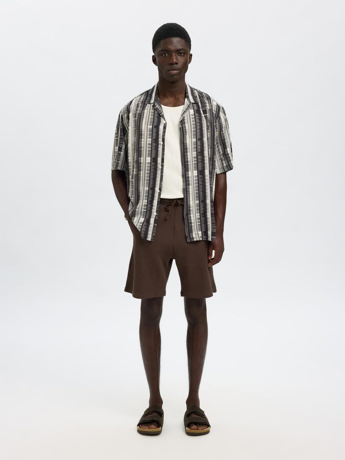 Brown Waffle Textured Shorts