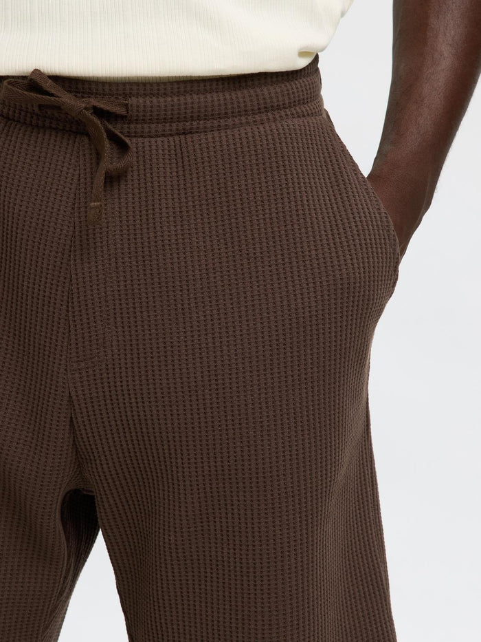 Brown Waffle Textured Shorts