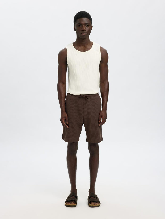 Brown Waffle Textured Shorts