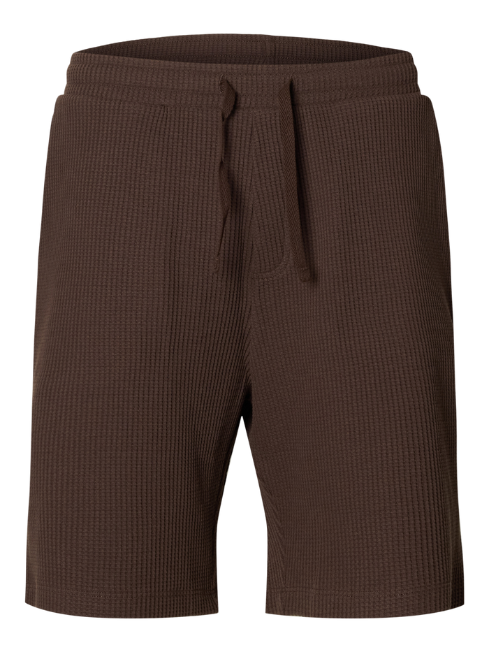 Brown Waffle Textured Shorts