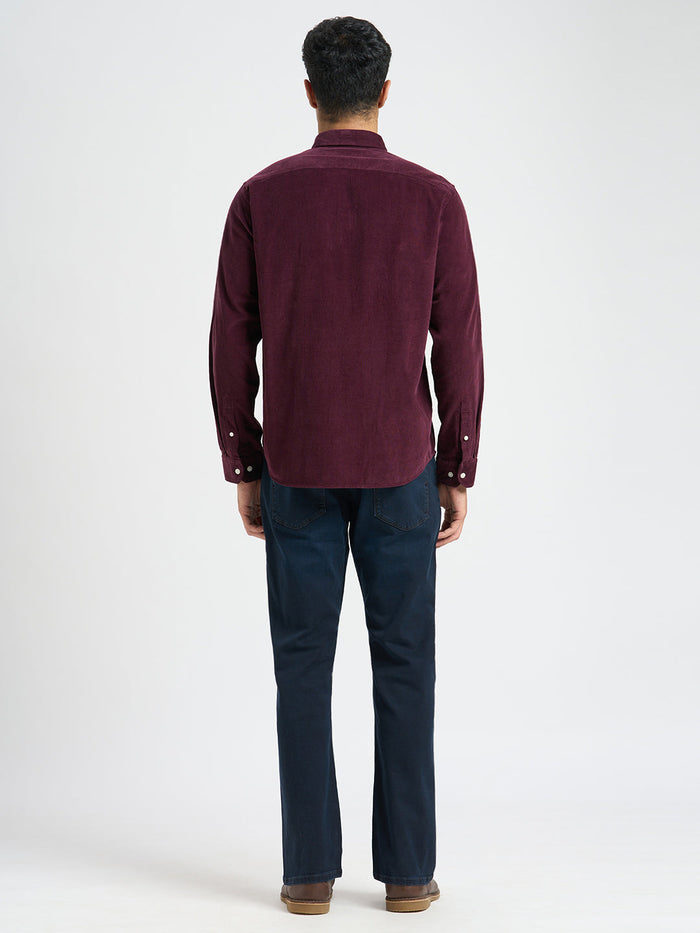 Button Down Collar Corduroy Shirt - Burgundy