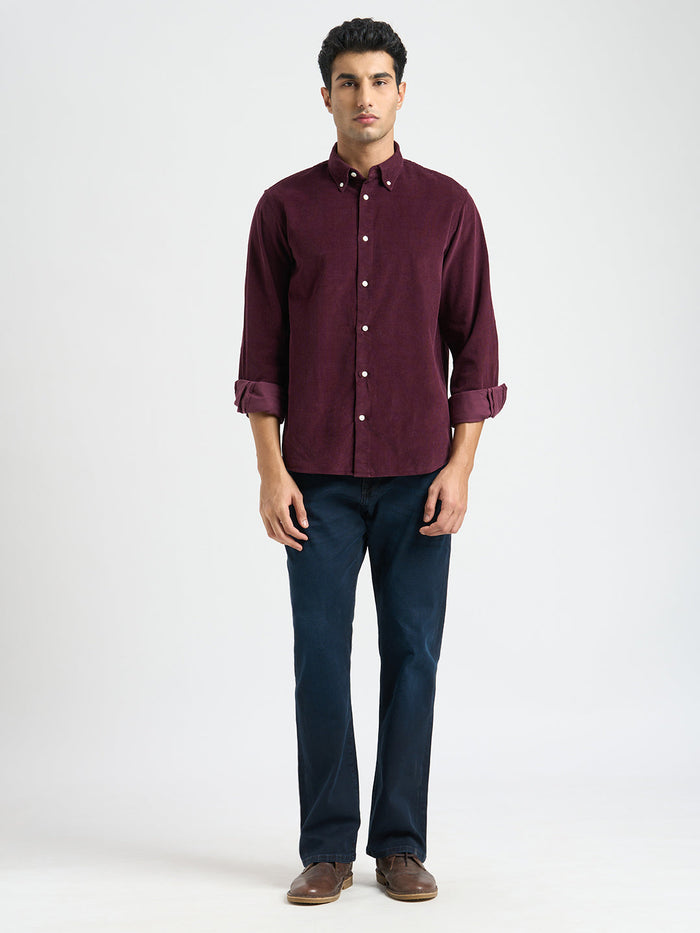 Button Down Collar Corduroy Shirt - Burgundy