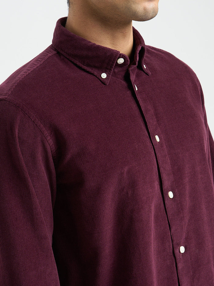 Button Down Collar Corduroy Shirt - Burgundy
