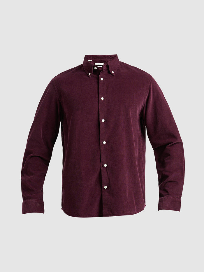Button Down Collar Corduroy Shirt - Burgundy
