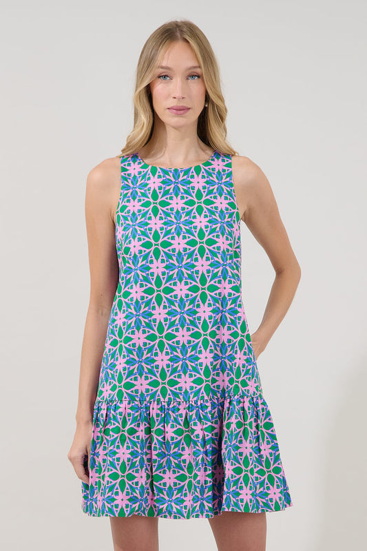 Cala Shift Tiered Mini Dress Geo