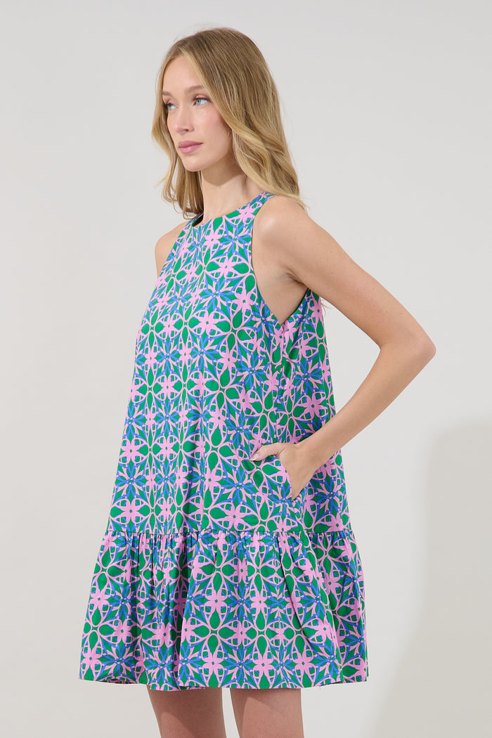 Cala Shift Tiered Mini Dress Geo