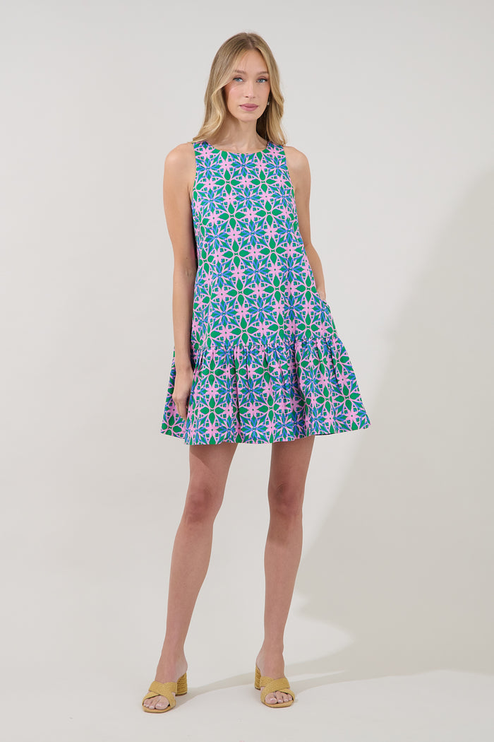 Cala Shift Tiered Mini Dress Geo