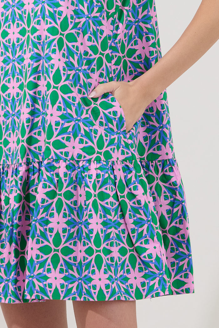 Cala Shift Tiered Mini Dress Geo