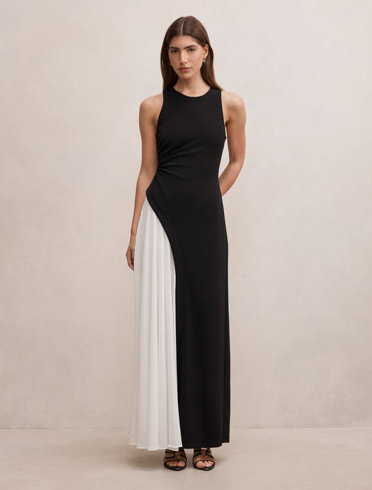 Candace Halter Contrast Maxi Dress Black White Forever New