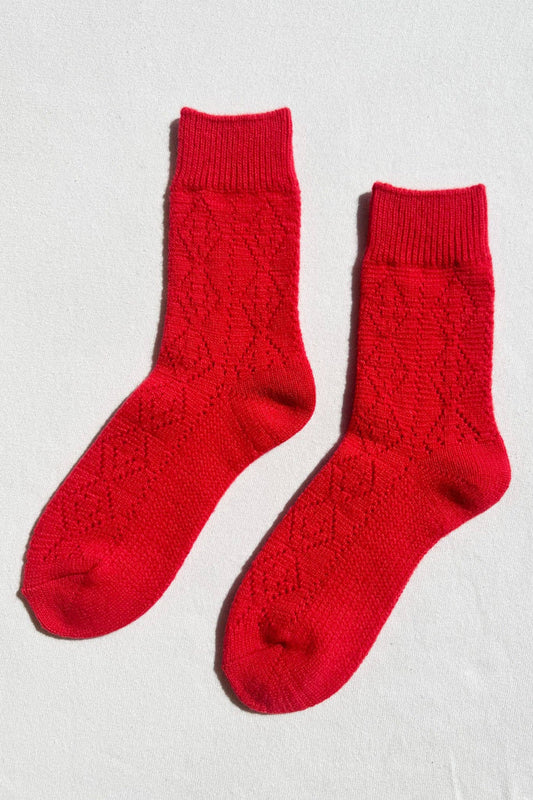Cashmere Pointelle Socks - Red