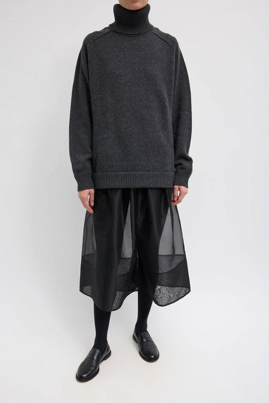 Cashmere Sweater Turtleneck Oversized Pullover - Heather Grey