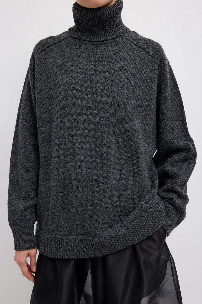 Cashmere Sweater Turtleneck Oversized Pullover - Heather Grey