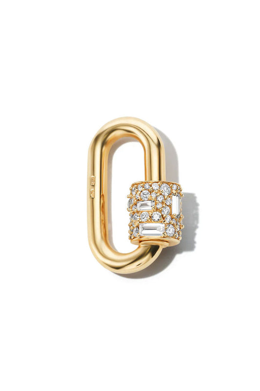 Chubby Medium Stoned Lock - White Diamonds & 14k Yellow Gold