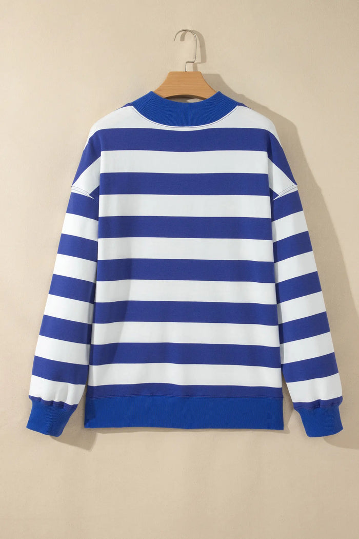 Colorblock Mock Neck Relaxed Sweatshirt – Blue Stripe
