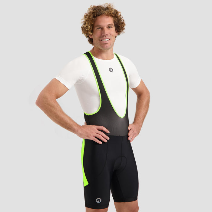 Rogelli Core korte fietsbroek heren zwart en fluor gedragen voorkant.
