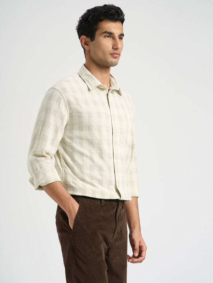 Cotton Check Shirt - Beige