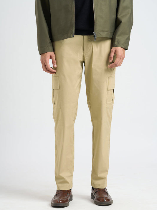 Cotton Regular Fit Cargo Pants - Beige