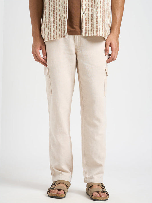 Cotton Regular Fit Cargos - Light Beige